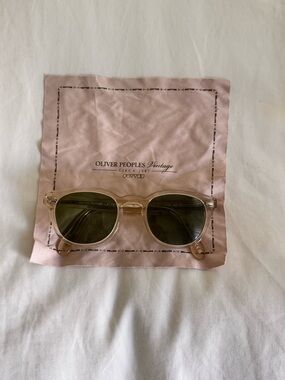 Oliver Peoples Clear Blush Pink Frame Sunglasses with Green Lenses
